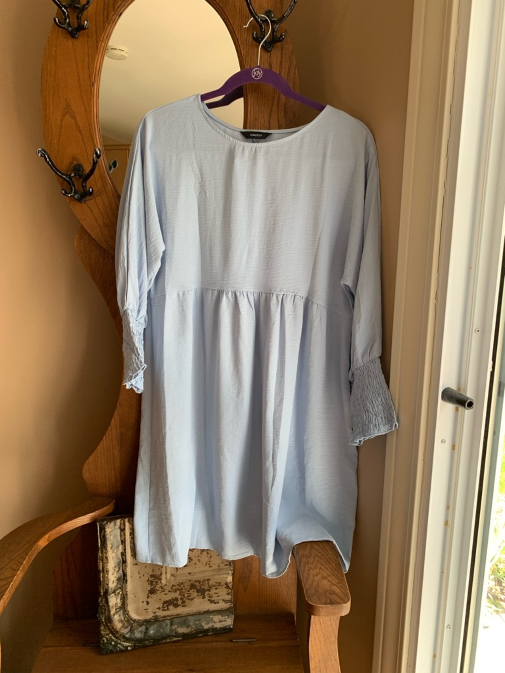 Light Blue Dokotoo Mini Dress with Smocked Cuffs